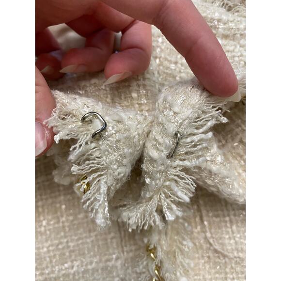 Boston Proper White Gold Tweed Blazer Jacket Chain Detail‎ Size 0 - Picture 9 of 9